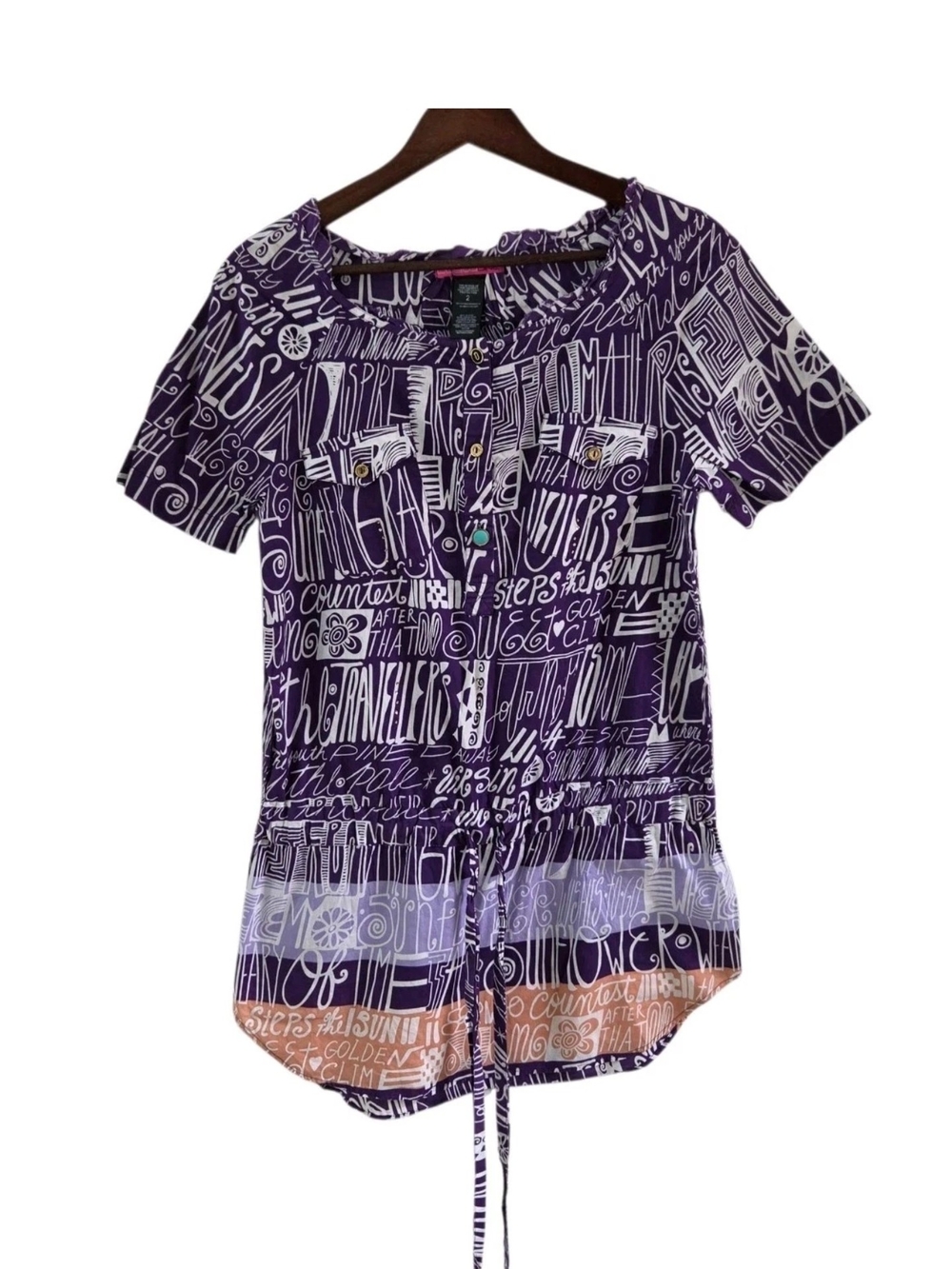 Custo Line Barcelona Purple Y2K Write All Over Cotton Top Drawstring Waist 2